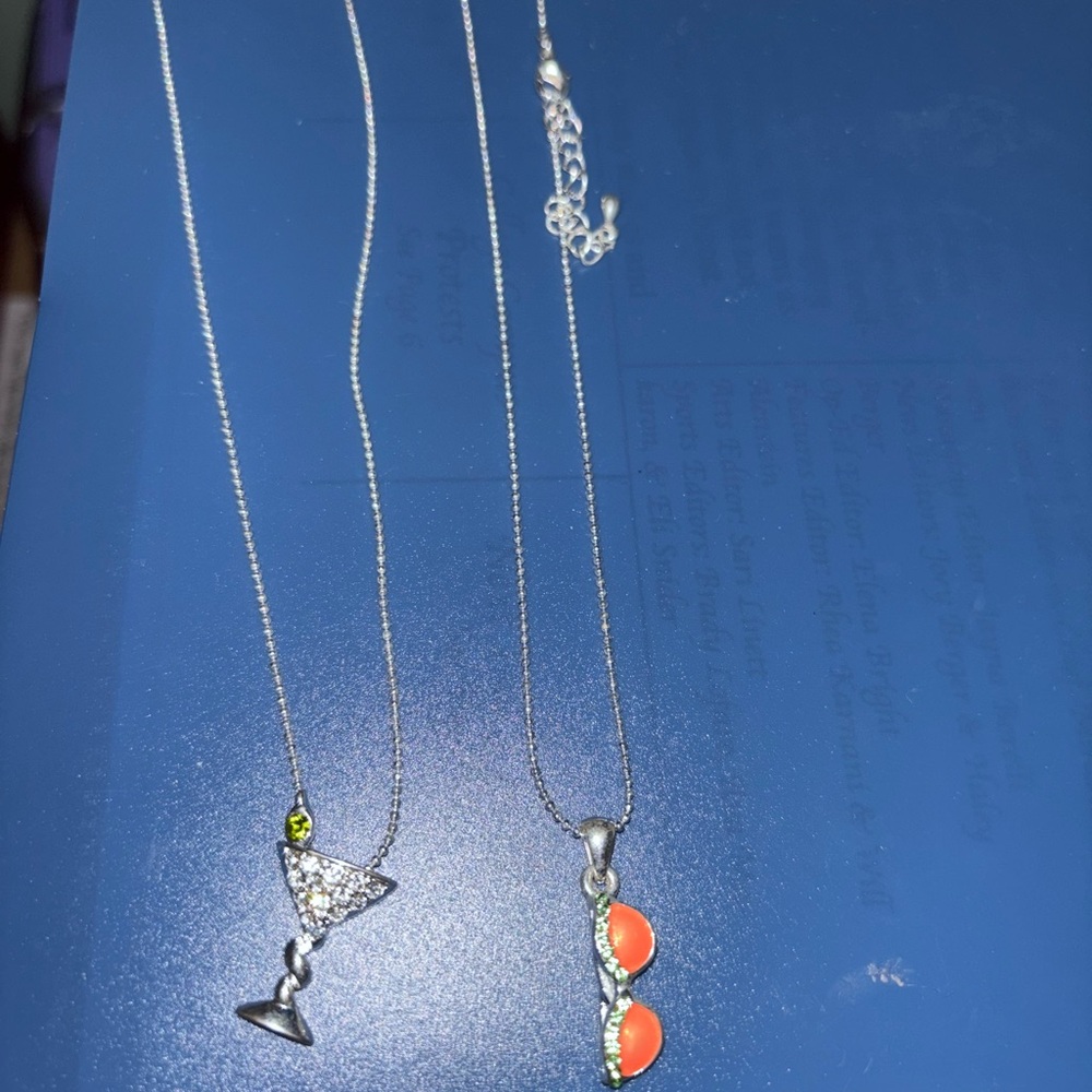 Life's a beach crystal Chain Necklaces - cocktail/drink and sunglasses charms
